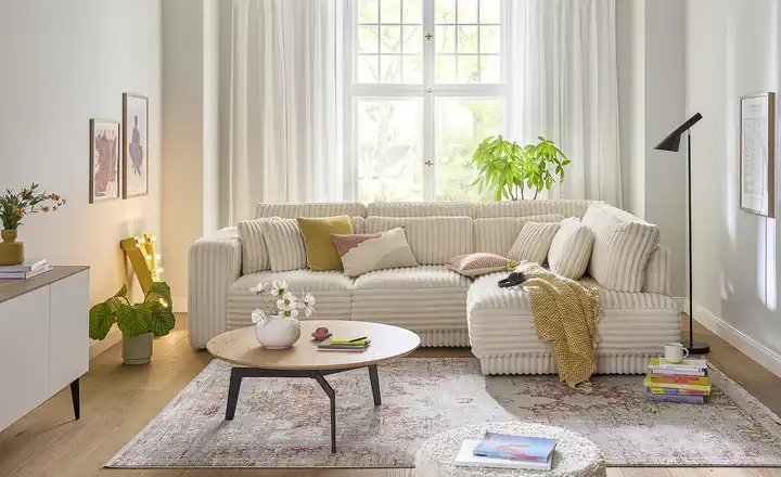 switchEcksofa in modernem Breitcord Torrino im Angebot