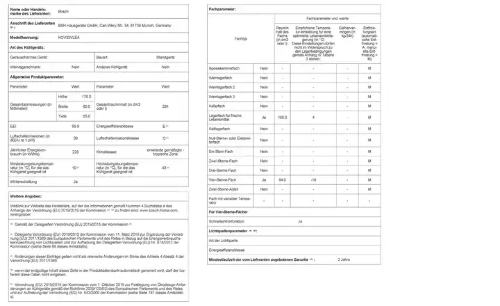BOSCHKühl-Gefrier-Kombination KGV33VLEA Sonderangebot der Fabrik