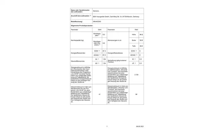 SIEMENSWaschtrockner WN44G240 Fabrikverkauf