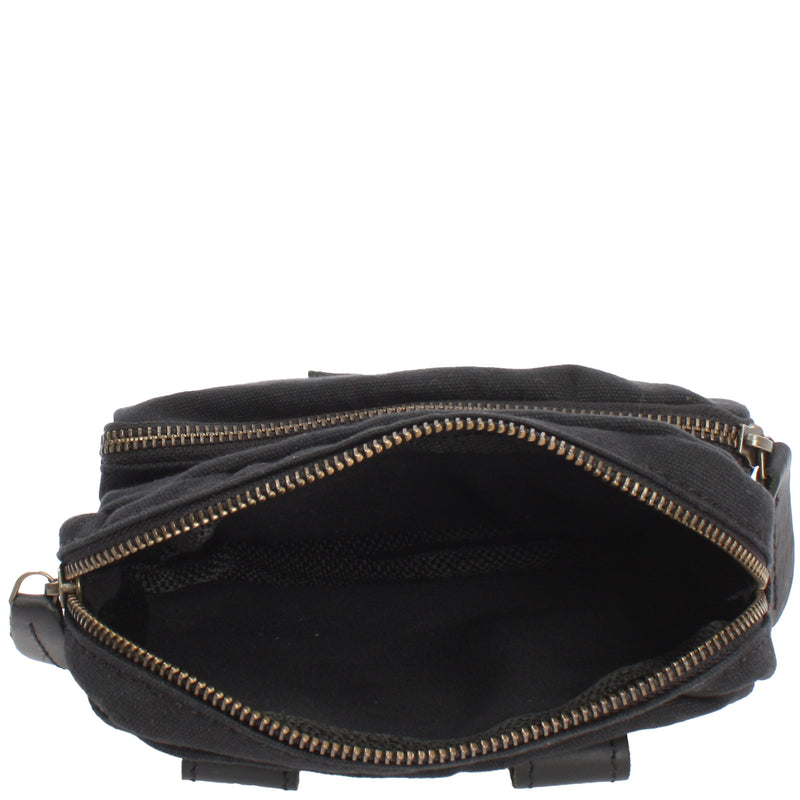 Leconi Gürteltasche Bauchtasche Hüfttasche Leder Canvas schwarz LE3037 Jubiläumsangebot