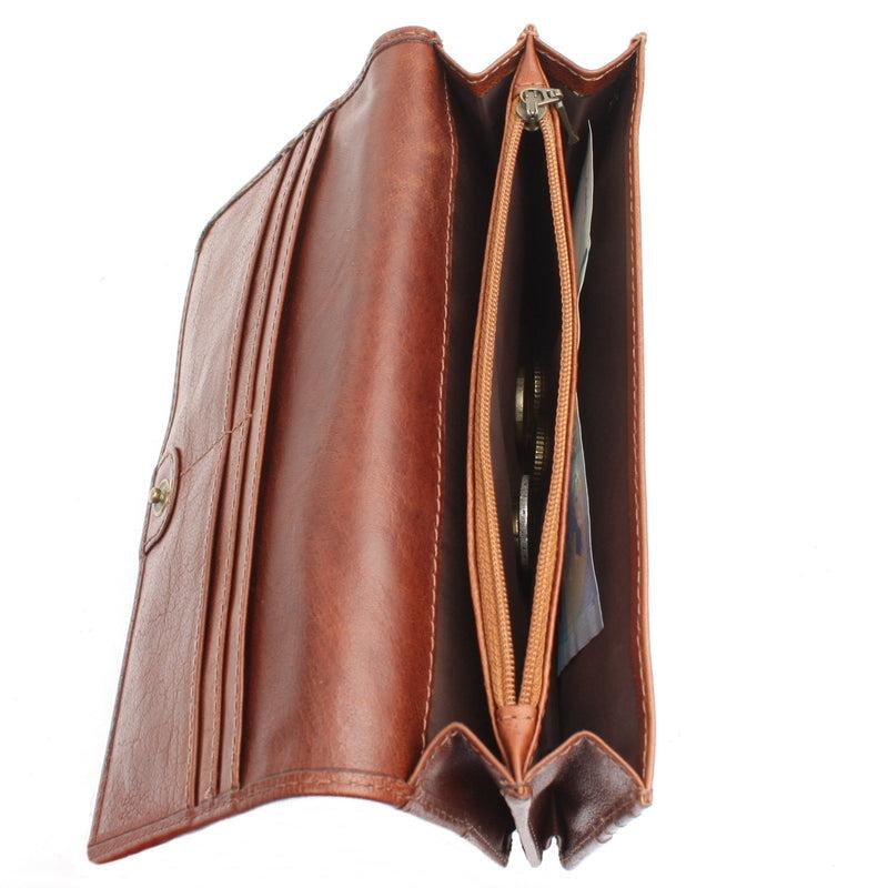 Leconi Geldbörse Damen Clutch Portemonnaie Leder braun LE9016 Heißer Verkauf