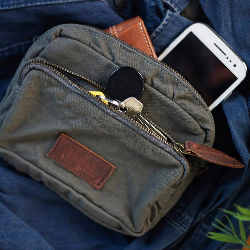 Leconi Gürteltasche Bauchtasche Canvas Rindsleder grau LE3037 Neuheiten