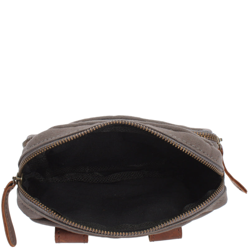Leconi Gürteltasche Bauchtasche Canvas Rindsleder grau LE3037 Neuheiten