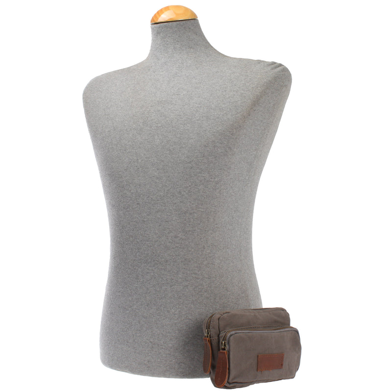 Leconi Gürteltasche Bauchtasche Canvas Rindsleder grau LE3037 Neuheiten