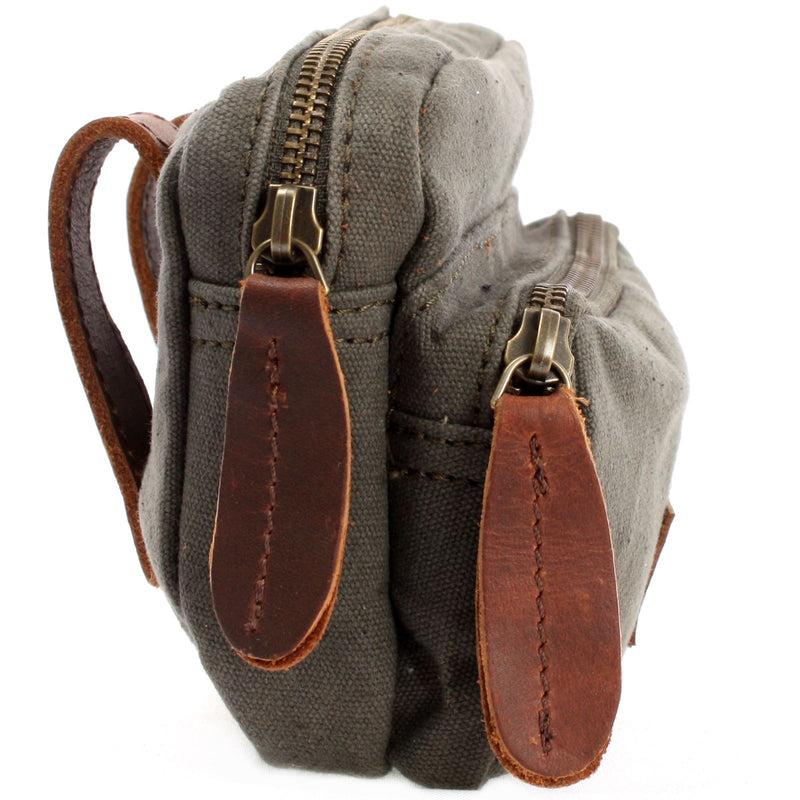 Leconi Gürteltasche Bauchtasche Hüfttasche Leder Canvas grün LE3037 Bestseller