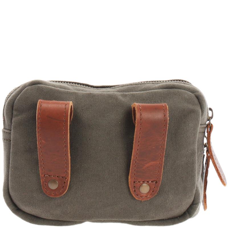 Leconi Gürteltasche Bauchtasche Hüfttasche Leder Canvas grün LE3037 Bestseller