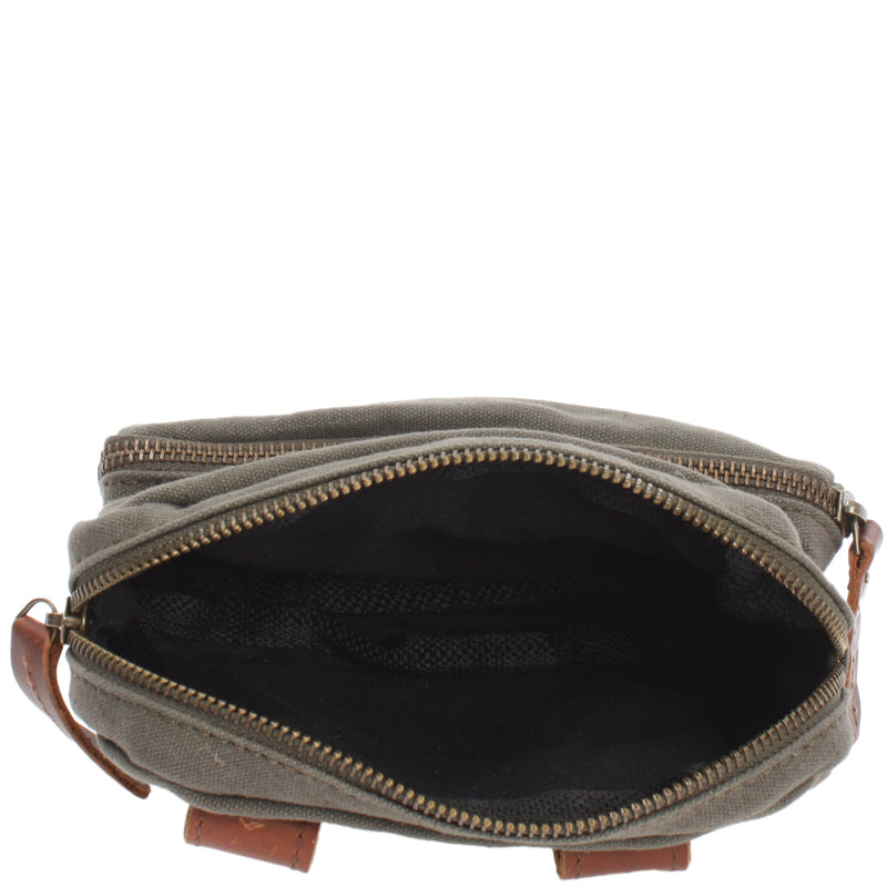 Leconi Gürteltasche Bauchtasche Hüfttasche Leder Canvas grün LE3037 Bestseller