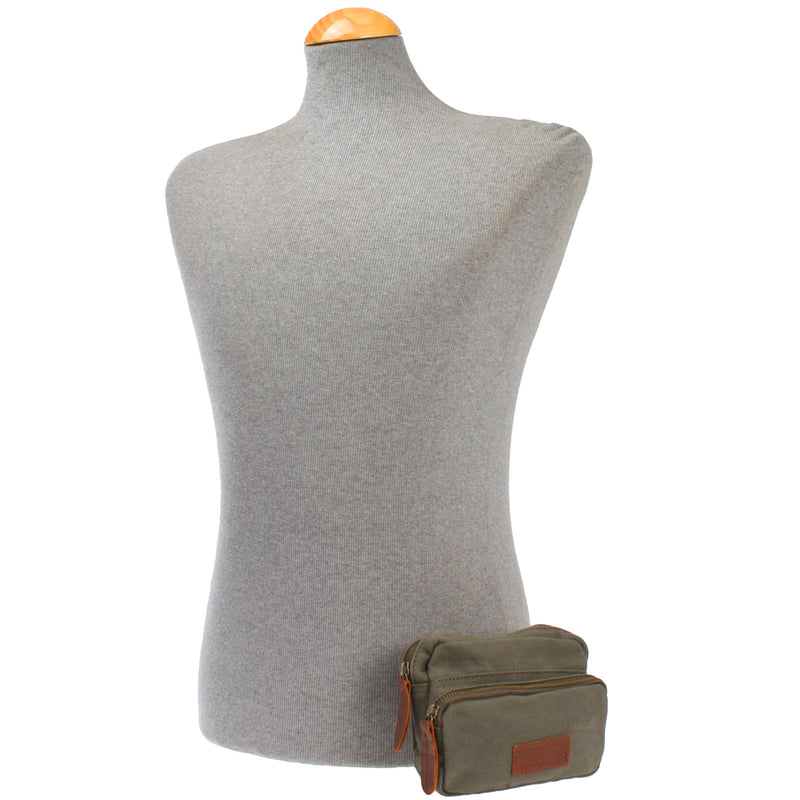 Leconi Gürteltasche Bauchtasche Hüfttasche Leder Canvas grün LE3037 Bestseller