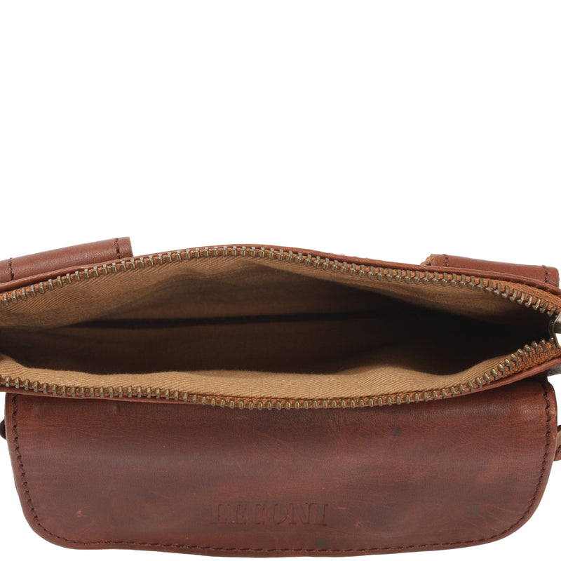 Leconi Gürteltasche Bauchtasche Hüfttasche Damen Herren Rindsleder braun LE9019 Räumungsverkauf