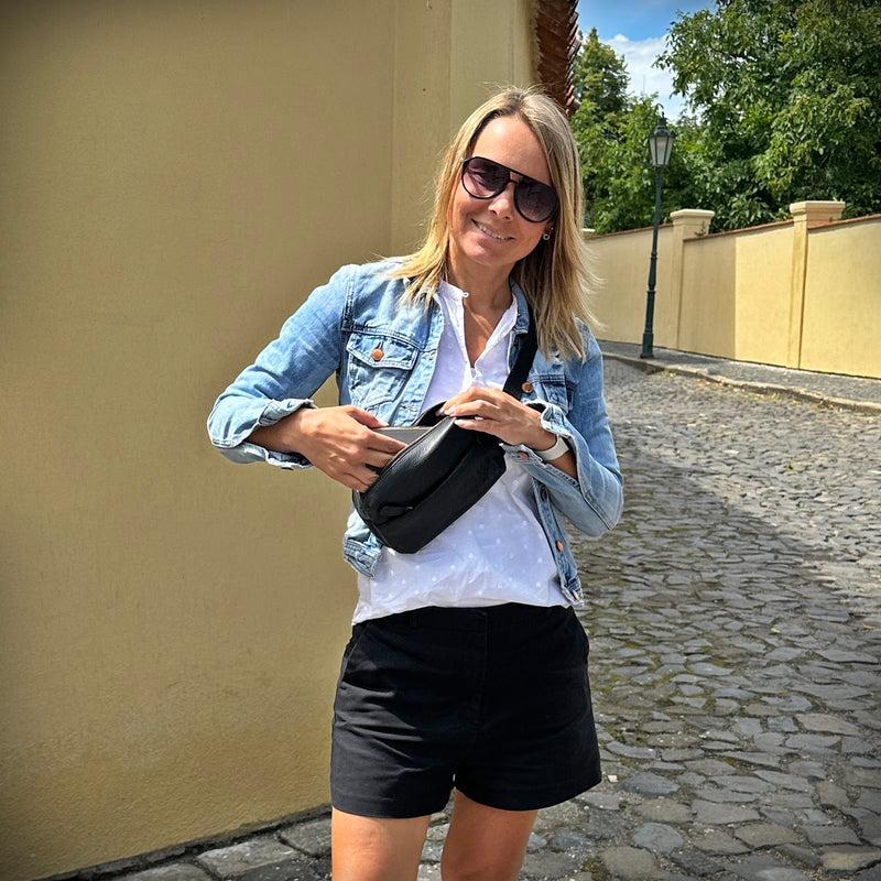 Leconi Gürteltasche Bauchtasche Hüfttasche Damen Herren Nappa Leder schwarz LE9029 VIP-Rabatte