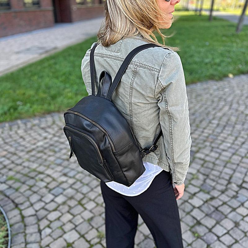 Leconi kleiner Rucksack Freizeitrucksack Lederrucksack Leder schwarz LE1011 Bis zu 65% Rabatt