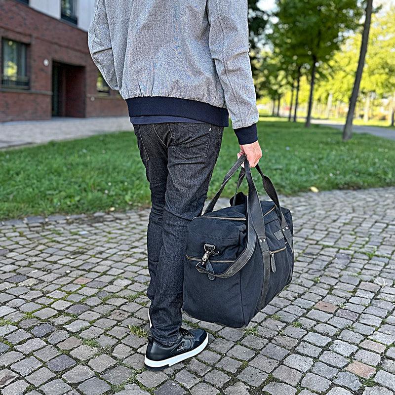 Leconi Weekender Sporttasche Reisetasche Damen Herren Leder Canvas schwarz LE2014 Nur für heute
