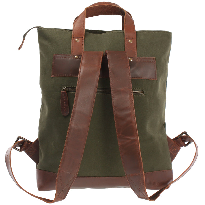Leconi Freizeitrucksack Rucksack DIN A4 Canvas Leder grün LE1021 Sonderangebot der Fabrik