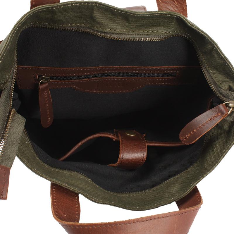 Leconi Freizeitrucksack Rucksack DIN A4 Canvas Leder grün LE1021 Sonderangebot der Fabrik