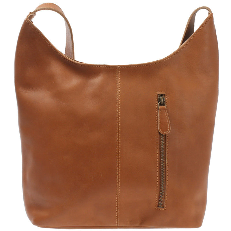 Leconi mittlere Umhängetasche Schultertasche Beuteltasche Damentasche Leder cognac LE0072 Kostenloser Versand international