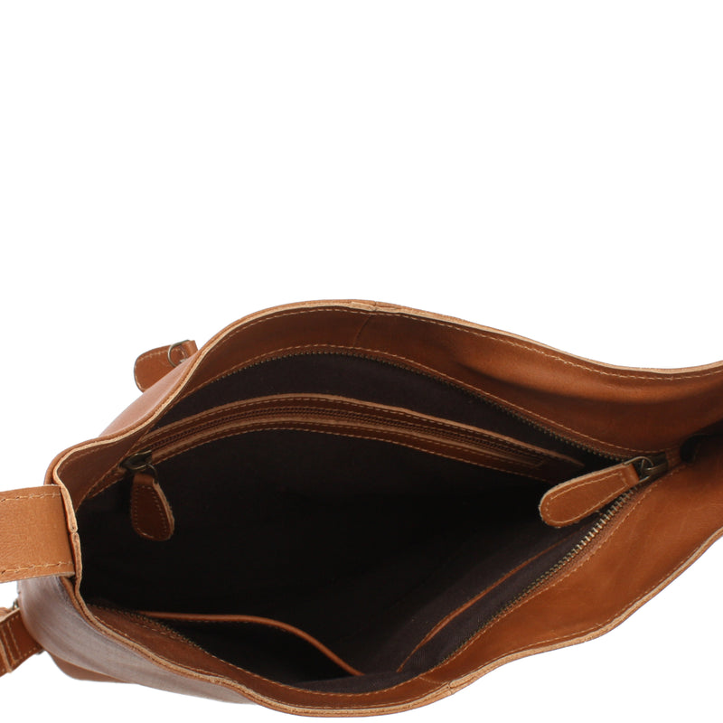 Leconi mittlere Umhängetasche Schultertasche Beuteltasche Damentasche Leder cognac LE0072 Kostenloser Versand international