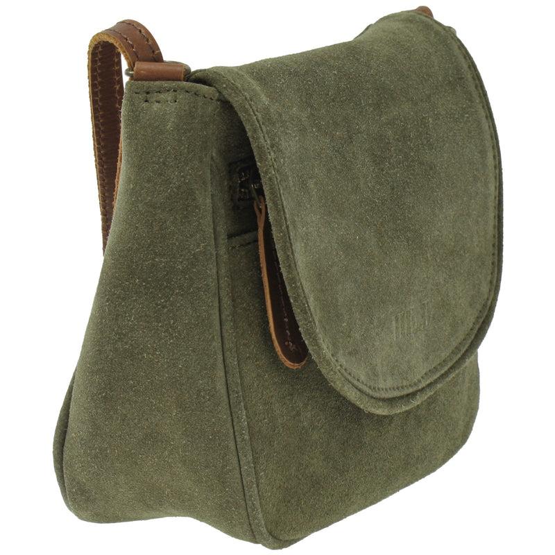 Leconi kleine Umhängetasche Ledertasche Damentasche Schultertasche Veloursleder grün LE3047 Fabrikladen