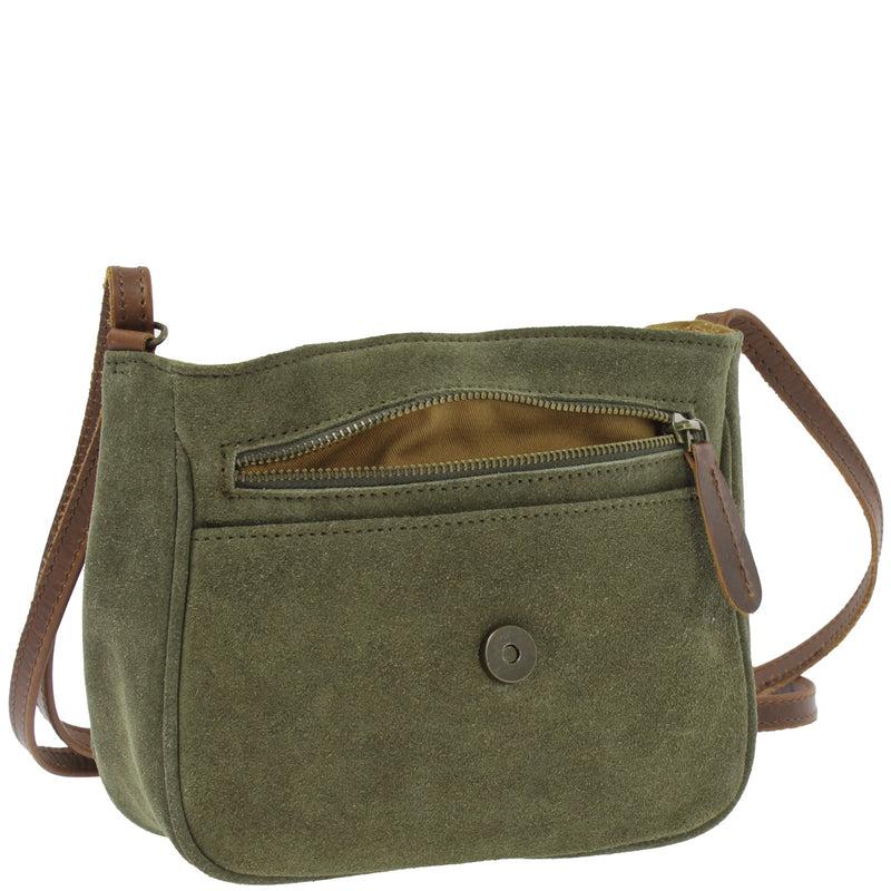 Leconi kleine Umhängetasche Ledertasche Damentasche Schultertasche Veloursleder grün LE3047 Fabrikladen