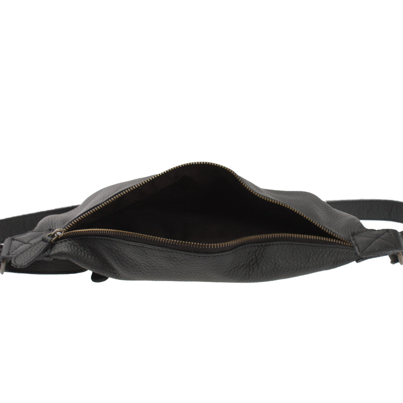 Leconi große Bauchtasche Umhängetasche Crossbody Ledertasche Leder schwarz LE3088 Begrenzt auf 3 Tage