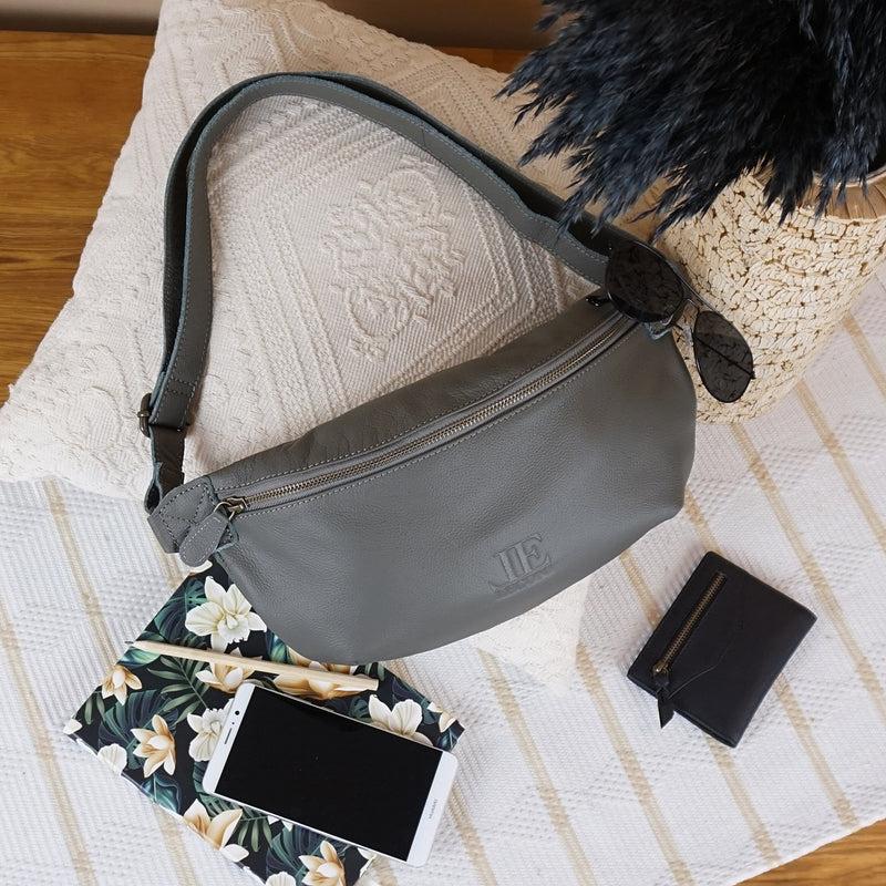 Leconi große Bauchtasche Umhängetasche Crossbody Ledertasche Leder oliv LE3088 Speichern exportieren