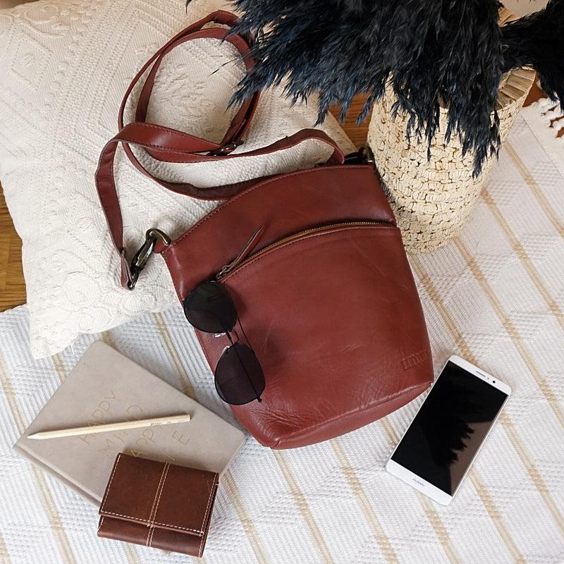 Leconi kleine Umhängetasche Schultertasche Freizeittasche Leder rotbraun LE3049 50% Rabatt für begrenzte Zeit