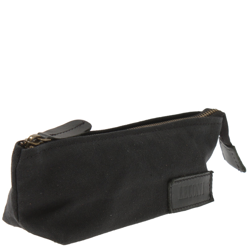 Leconi Stiftemappe Federtasche Stifteetui Federmappe Damen Herren Canvas Leder schwarz LE9026 Rabatte dieses Monats