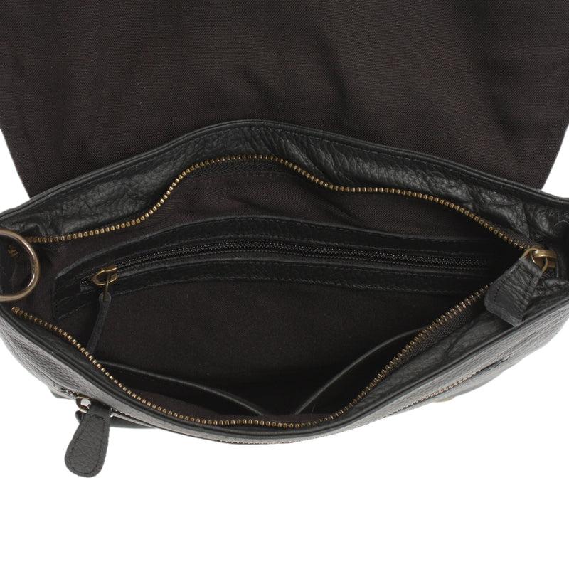 Leconi Umhängetasche Ledertasche Damen Schultertasche Leder schwarz LE3073 Auslauf