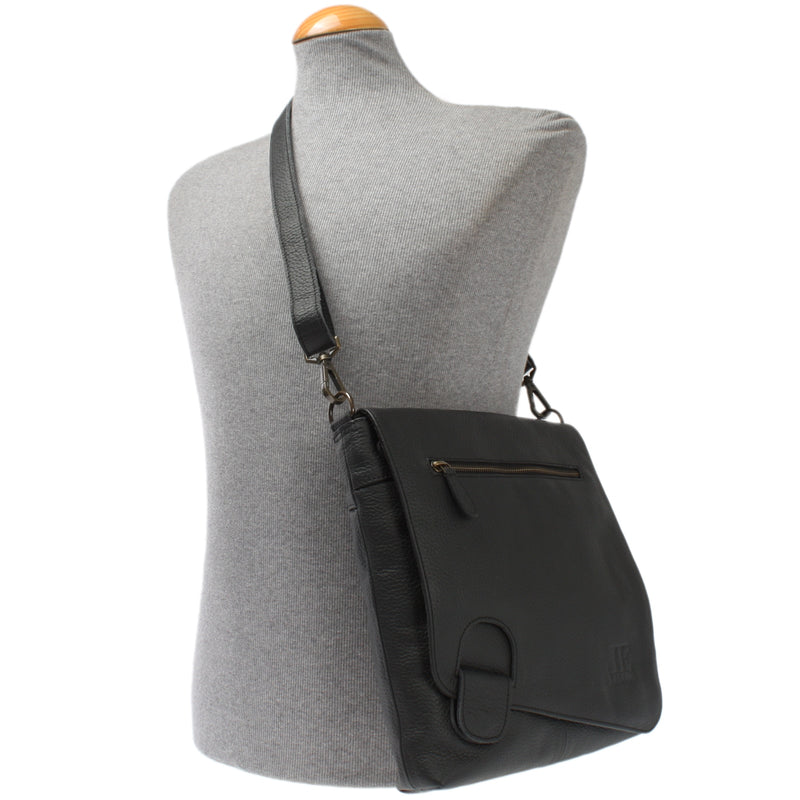 Leconi Umhängetasche Ledertasche Damen Schultertasche Leder schwarz LE3073 Auslauf