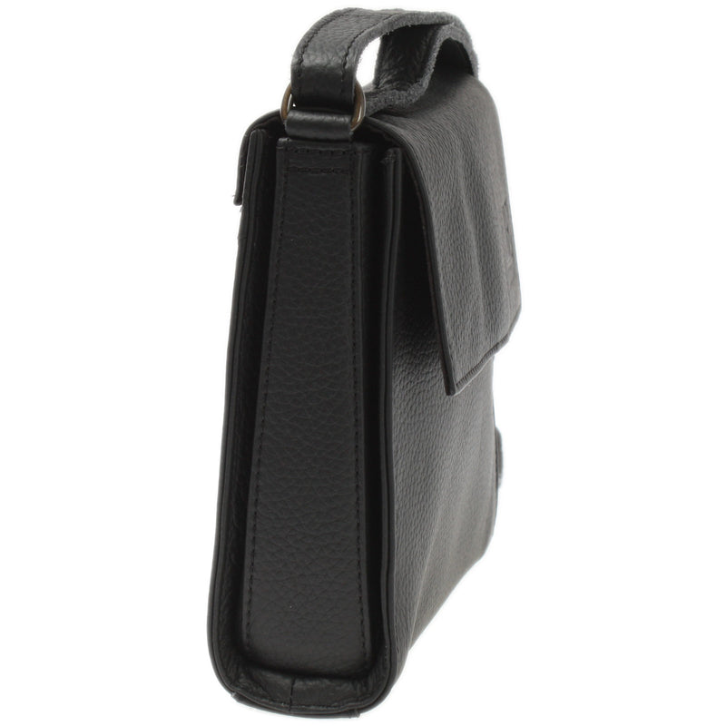 Leconi kleine Schultertasche Umhängetasche Damentasche Leder schwarz LE3082 Verkauf