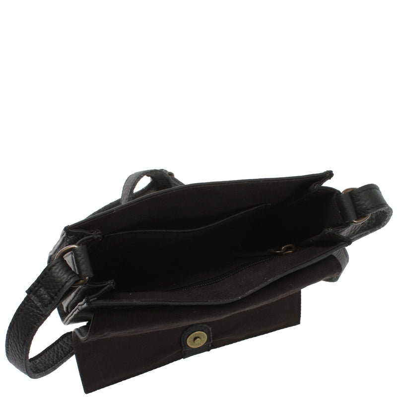 Leconi kleine Schultertasche Umhängetasche Damentasche Leder schwarz LE3082 Verkauf