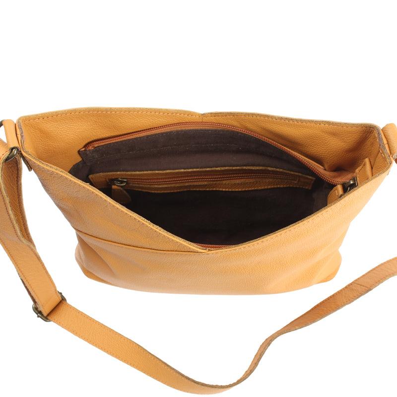 Leconi Damentasche Umhängetasche Handtasche Leder senf LE0065 im Angebot