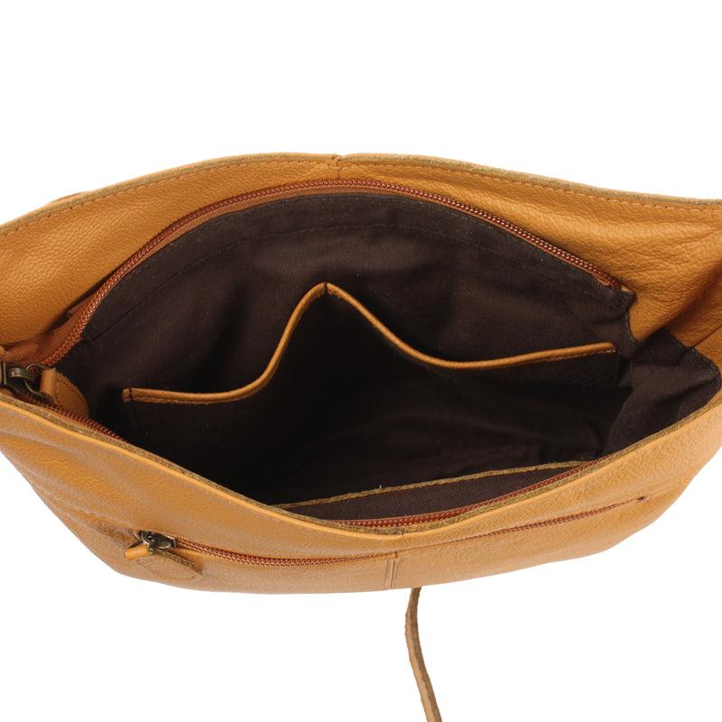 Leconi Damentasche Umhängetasche Handtasche Leder senf LE0065 im Angebot