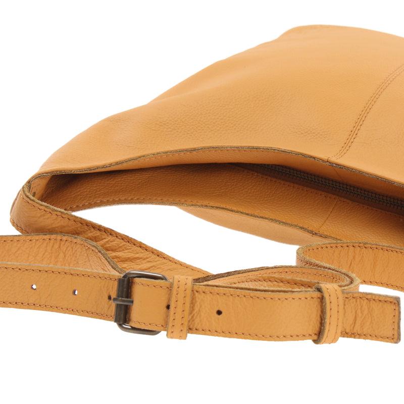 Leconi mittlere Umhängetasche Schultertasche Beuteltasche Damentasche Leder senf LE0072 Fabrikverkauf