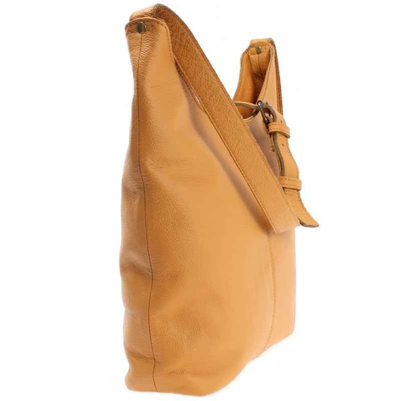 Leconi mittlere Umhängetasche Schultertasche Beuteltasche Damentasche Leder senf LE0072 Fabrikverkauf