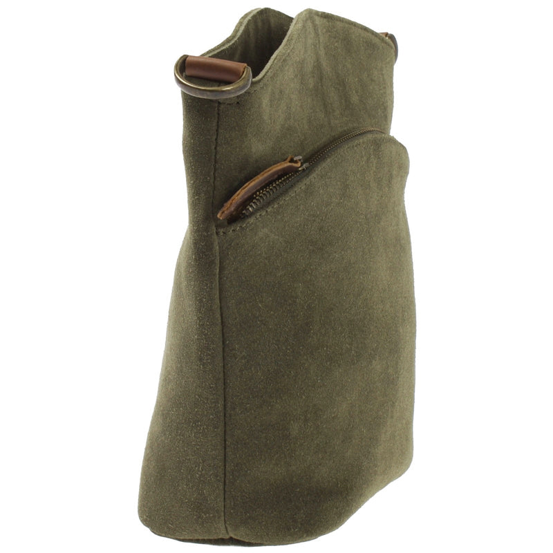 Leconi kleine Umhängetasche Schultertasche Freizeittasche Wildleder grün LE3049 Fabrik Onlineshop