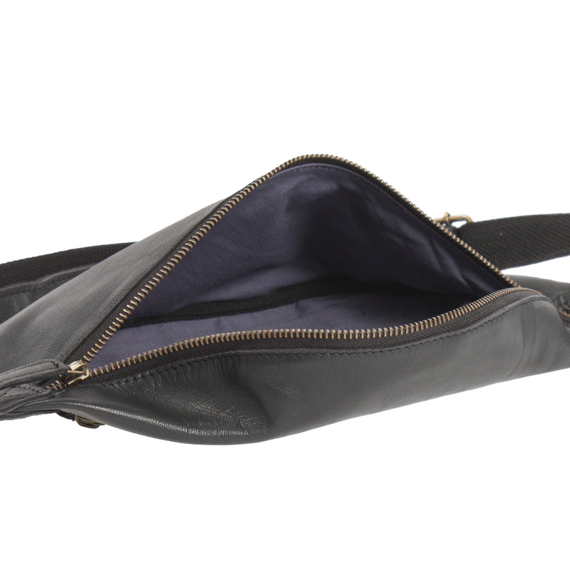 Leconi große Bauchtasche Umhängetasche Crossbody Ledertasche Leder schwarz LE3087 Fabrikpreis