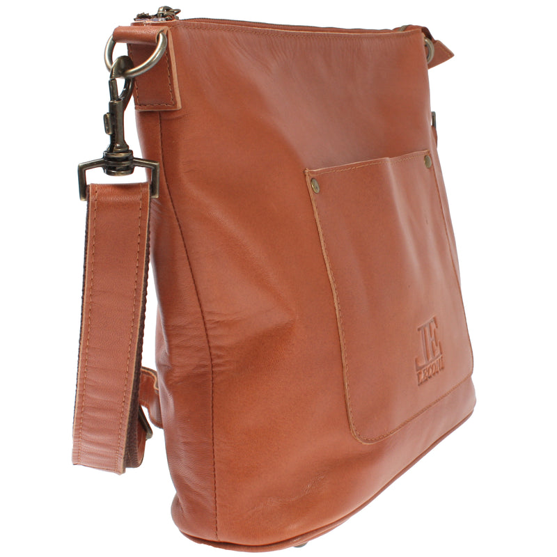 Leconi Umhängetasche Schultertasche Damentasche Ledertasche Leder cognac LE3067 Rabatt