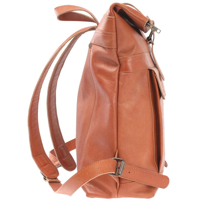 Leconi Roll Top Rucksack Lederrucksack Freizeitrucksack Damen Herren Leder cognac LE1025 Günstig kaufen
