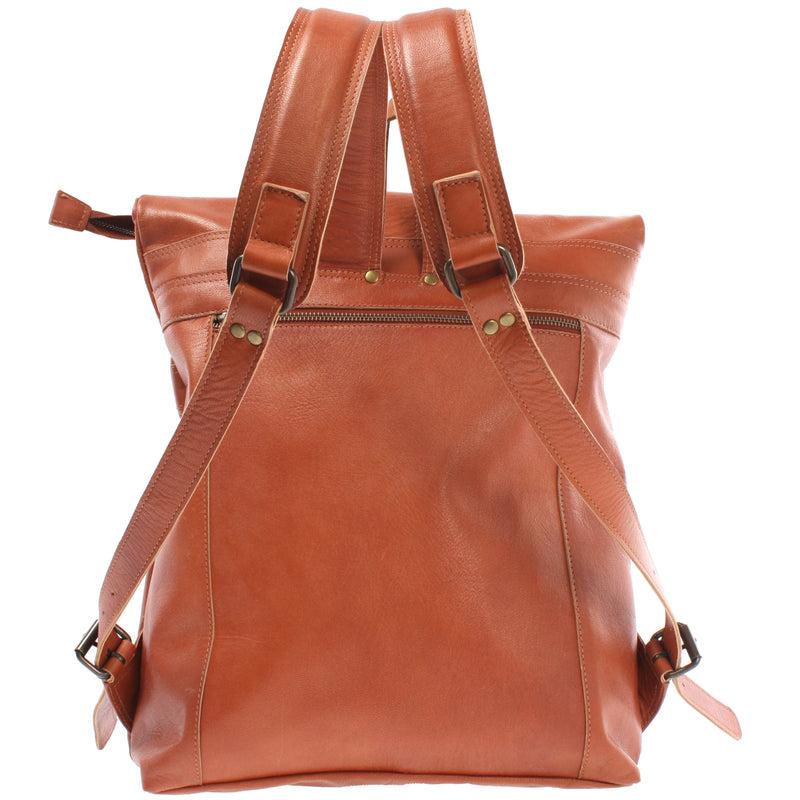 Leconi Roll Top Rucksack Lederrucksack Freizeitrucksack Damen Herren Leder cognac LE1025 Günstig kaufen