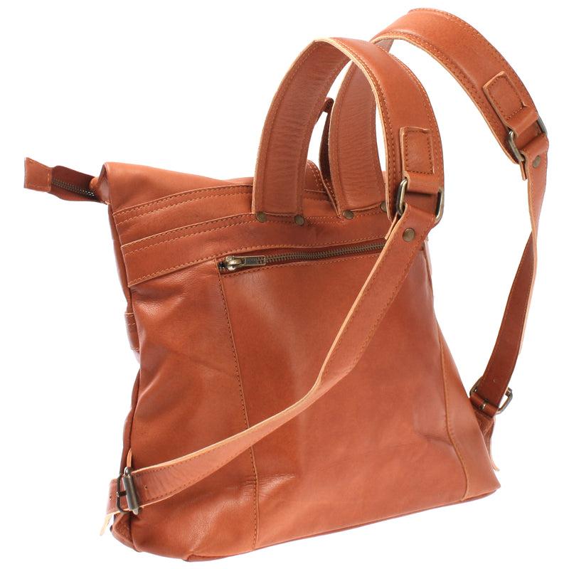 Leconi kleiner Roll Top Cityrucksack Rucksack Leder cognac LE1027 Versandkostenfrei
