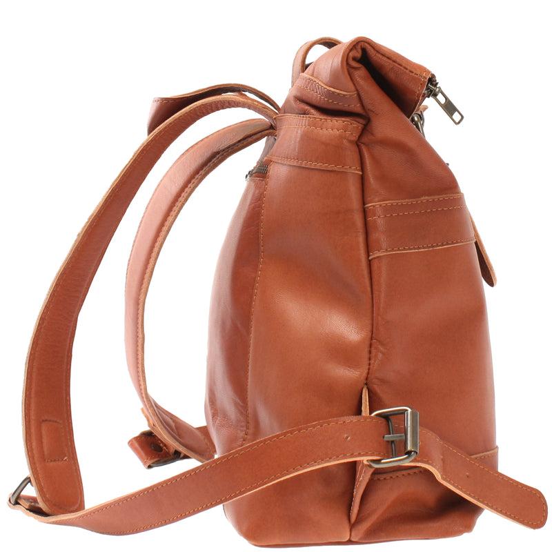 Leconi kleiner Roll Top Cityrucksack Rucksack Leder cognac LE1027 Versandkostenfrei