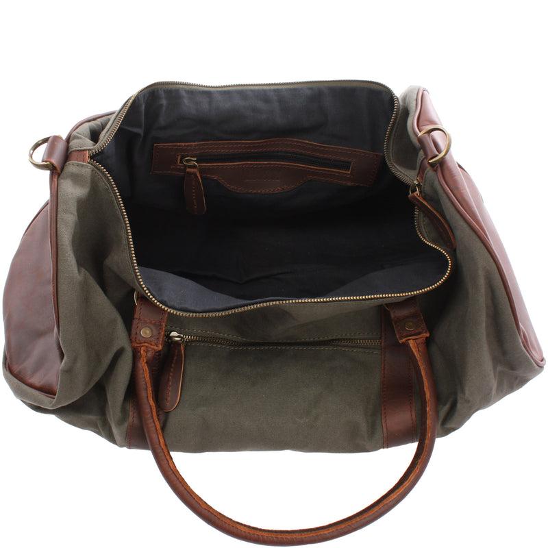 Leconi Weekender Reisetasche Sporttasche vintage Leder Canvas grün LE2004 Preisnachlass