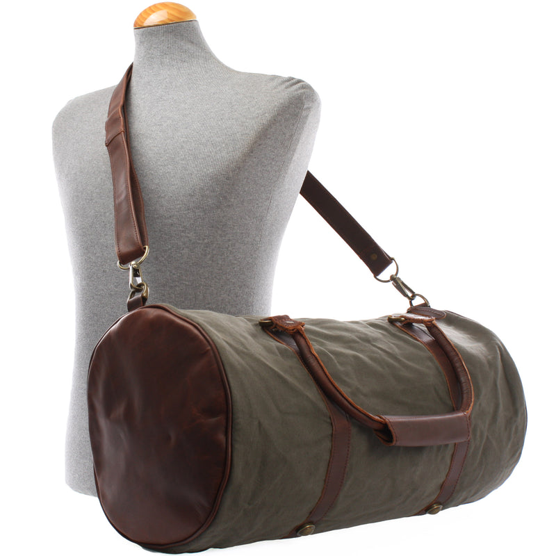 Leconi Weekender Reisetasche Sporttasche vintage Leder Canvas grün LE2004 Preisnachlass