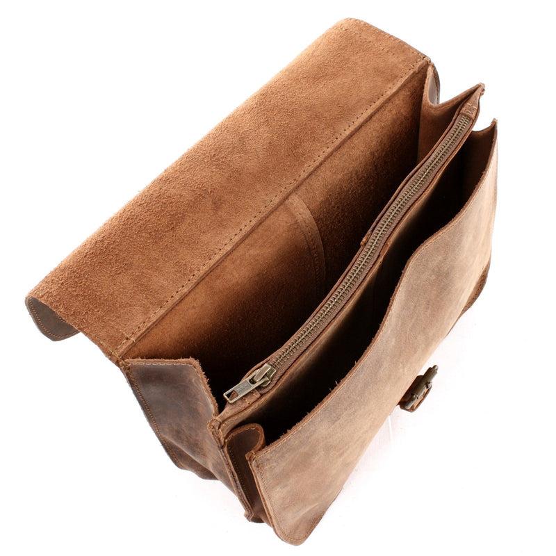 Leconi Umhängetasche Schultertasche Freizeittasche Büffelleder klein vintage braun LE3061 Saisonschlussverkauf