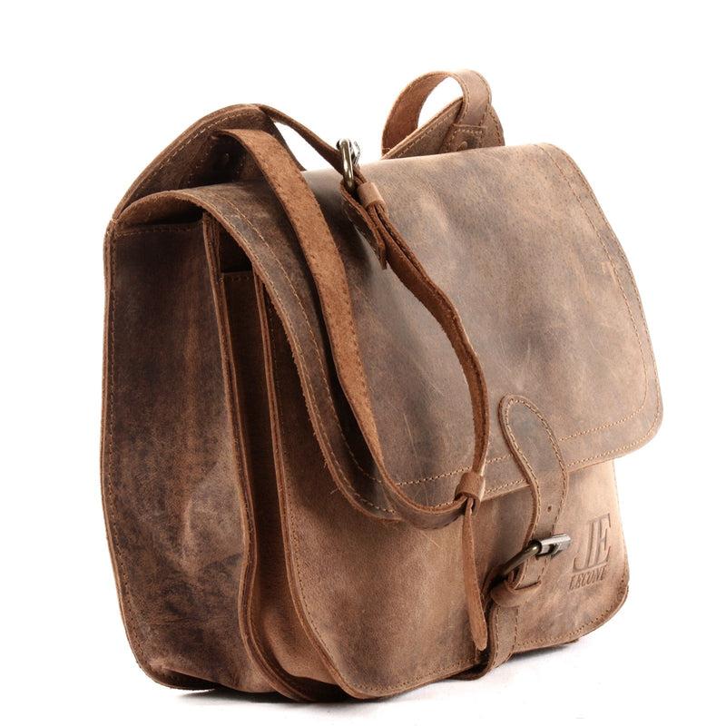 Leconi Umhängetasche Schultertasche Freizeittasche Büffelleder klein vintage braun LE3061 Saisonschlussverkauf
