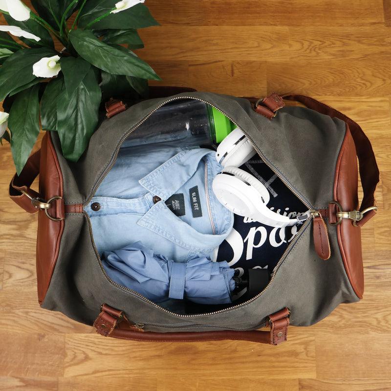 Leconi Weekender Reisetasche Sporttasche vintage Leder Canvas grau LE2004 Weihnachtsangebot