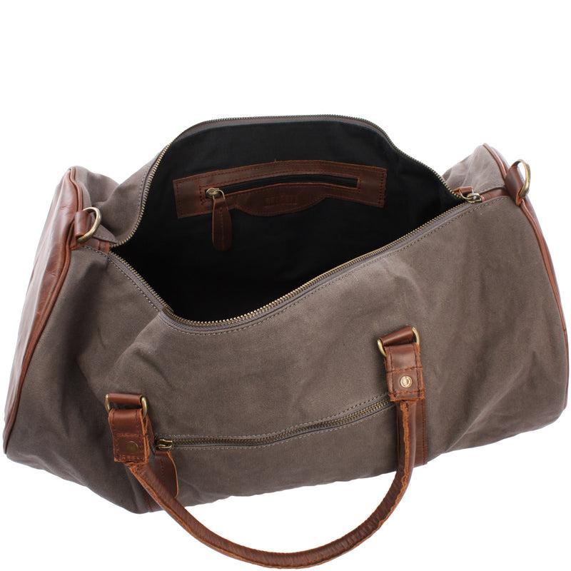 Leconi Weekender Reisetasche Sporttasche vintage Leder Canvas grau LE2004 Weihnachtsangebot