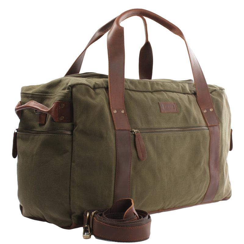 Leconi Weekender Sporttasche Reisetasche Damen Herren Leder Canvas grün LE2014 Osterangebot