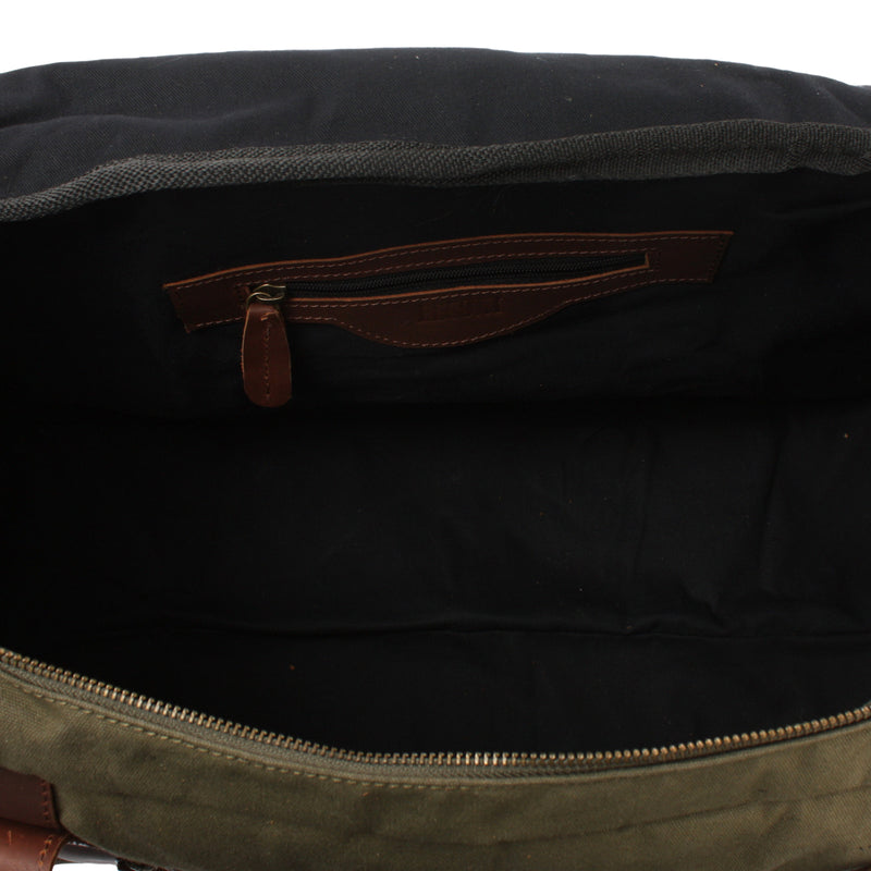 Leconi Weekender Sporttasche Reisetasche Damen Herren Leder Canvas grün LE2014 Osterangebot