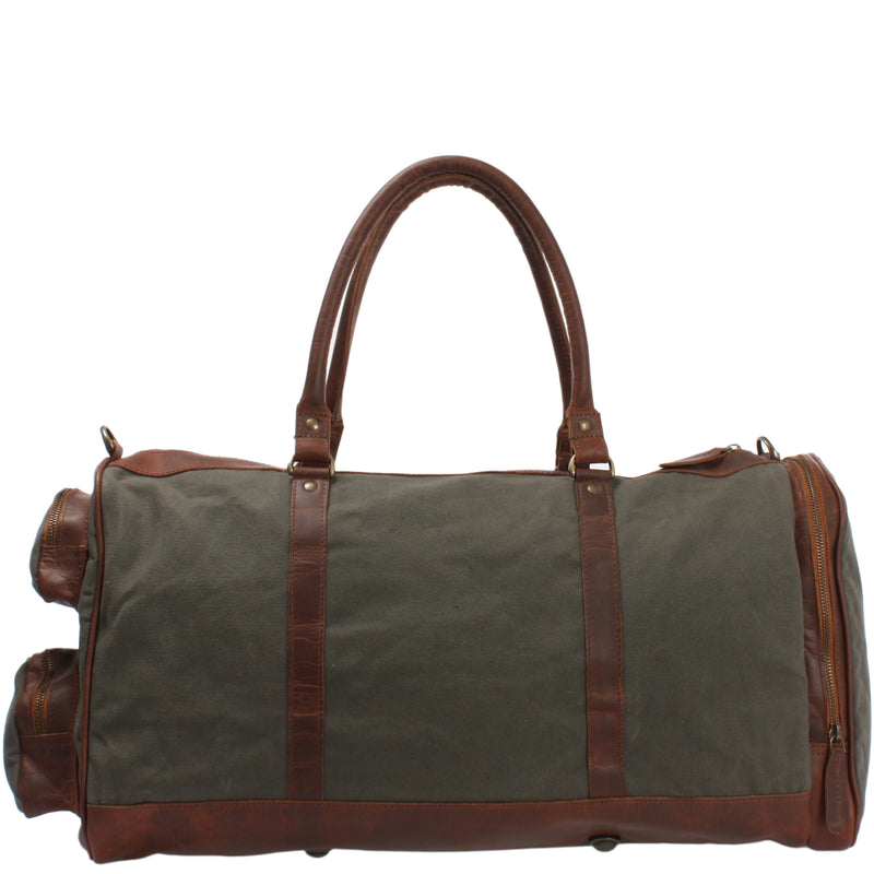 Leconi Reisetasche Weekender Sporttasche Damen Herren Leder Canvas grün LE2017 Muttertagsangebot